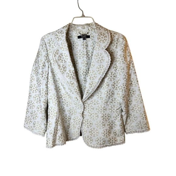Alex Marie Michaela Ivory Cafe  Womens Blazer Jacket Size 10 Eyelet Trim EUC - Picture 1 of 1